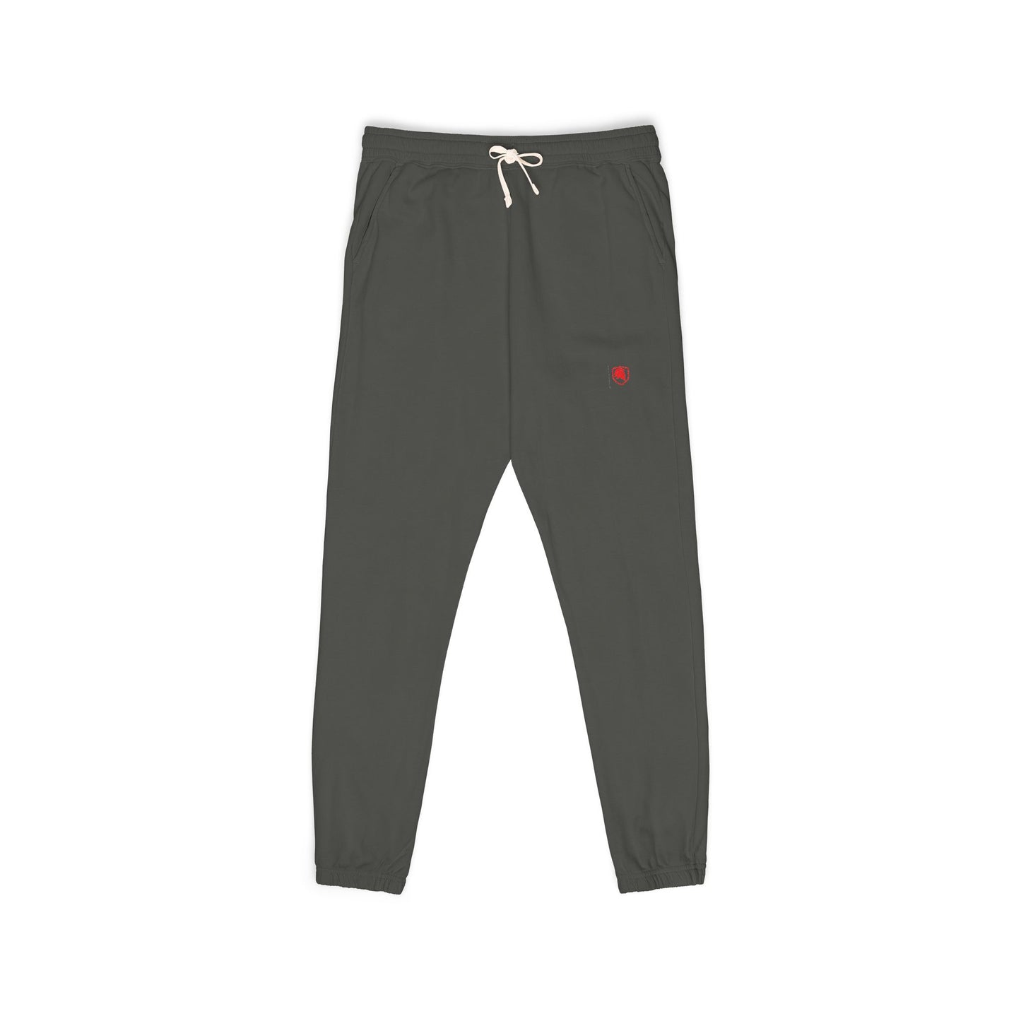 FIGWORKS Core Fleece Sweatpant in Pepper with red emblem
