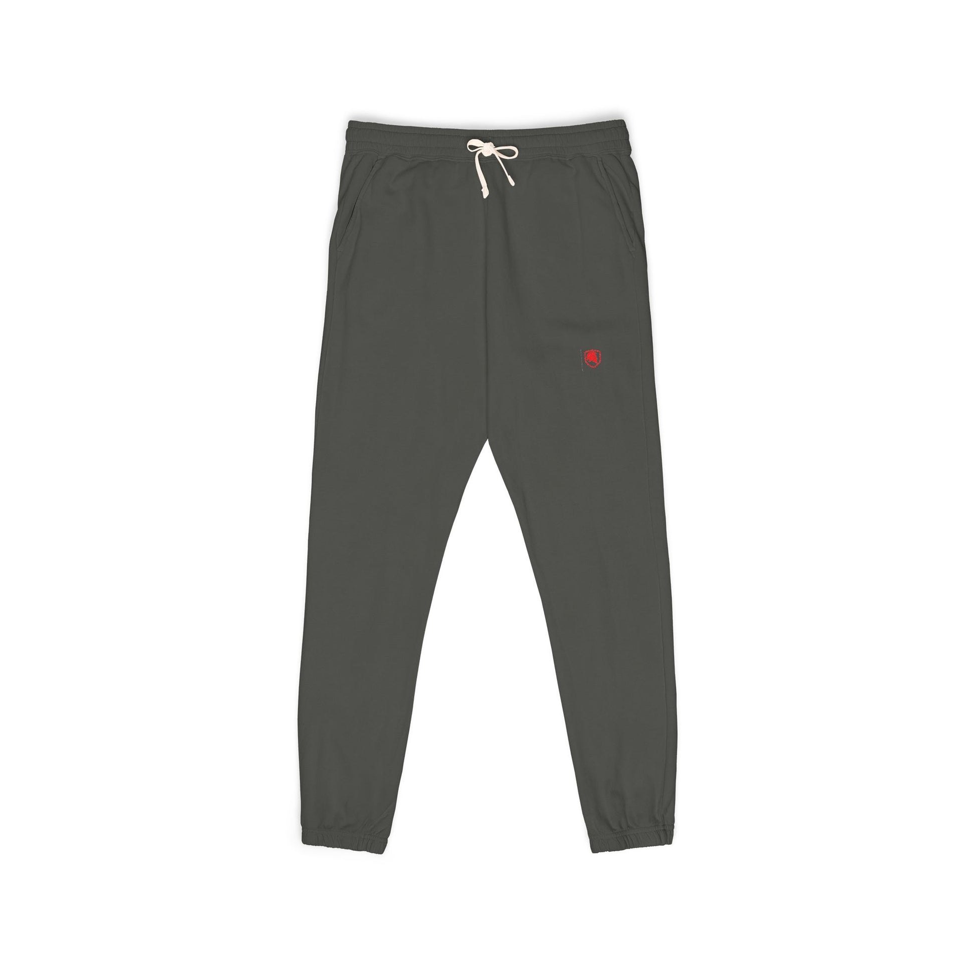 FIGWORKS Core Fleece Sweatpant in Pepper with red emblem
