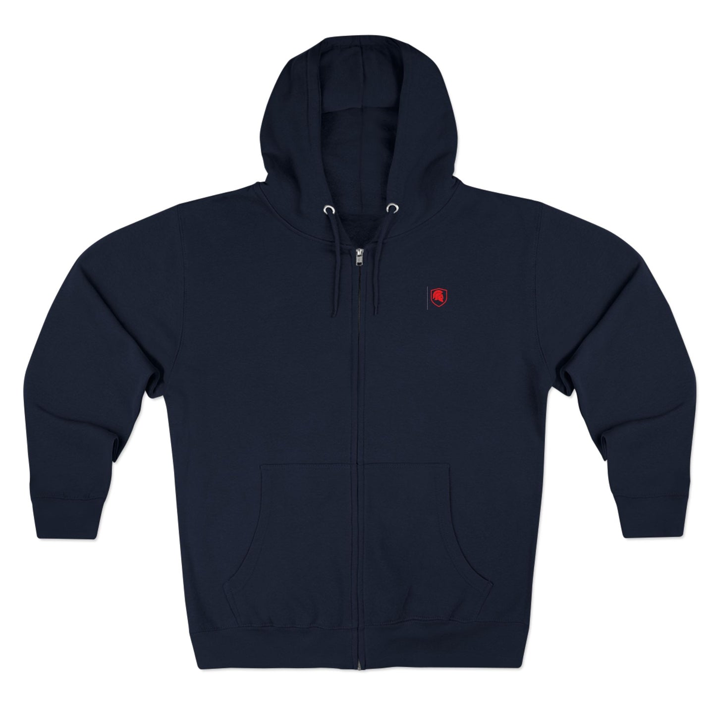 FIGWORKS Zip Hoodie in Navy with red emblem

