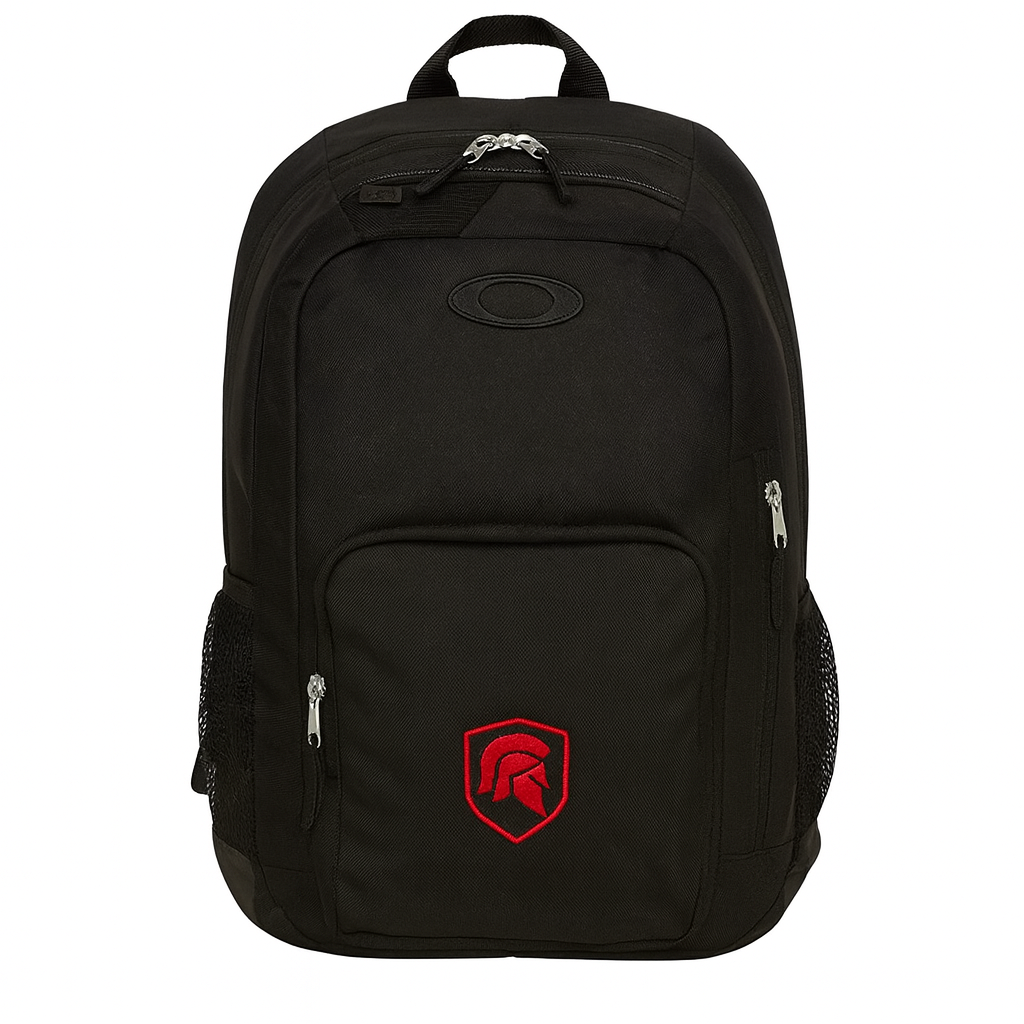Black Enduro Backpack with red FIGWORKS embroidered emblem on front pocket
